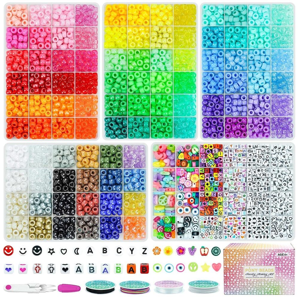 5 Boxes Bracelet Making Kit Pony Beads, 96 Colors 3500Pcs Kandi Beads for